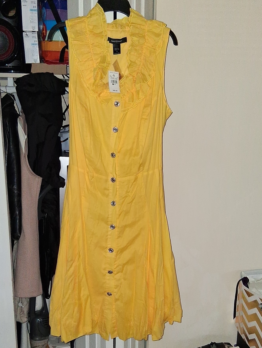 Ashley Stewart Yellow Ruffle-Trim Button-Front Midi Dress